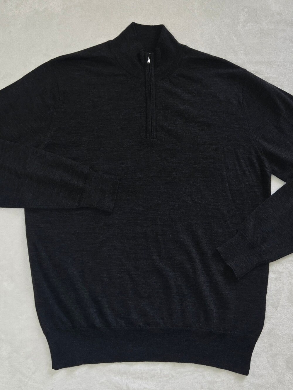 NWOT Sunspel Merino Wool Charcoal Grey Quarter Zip Pullover Sweater L